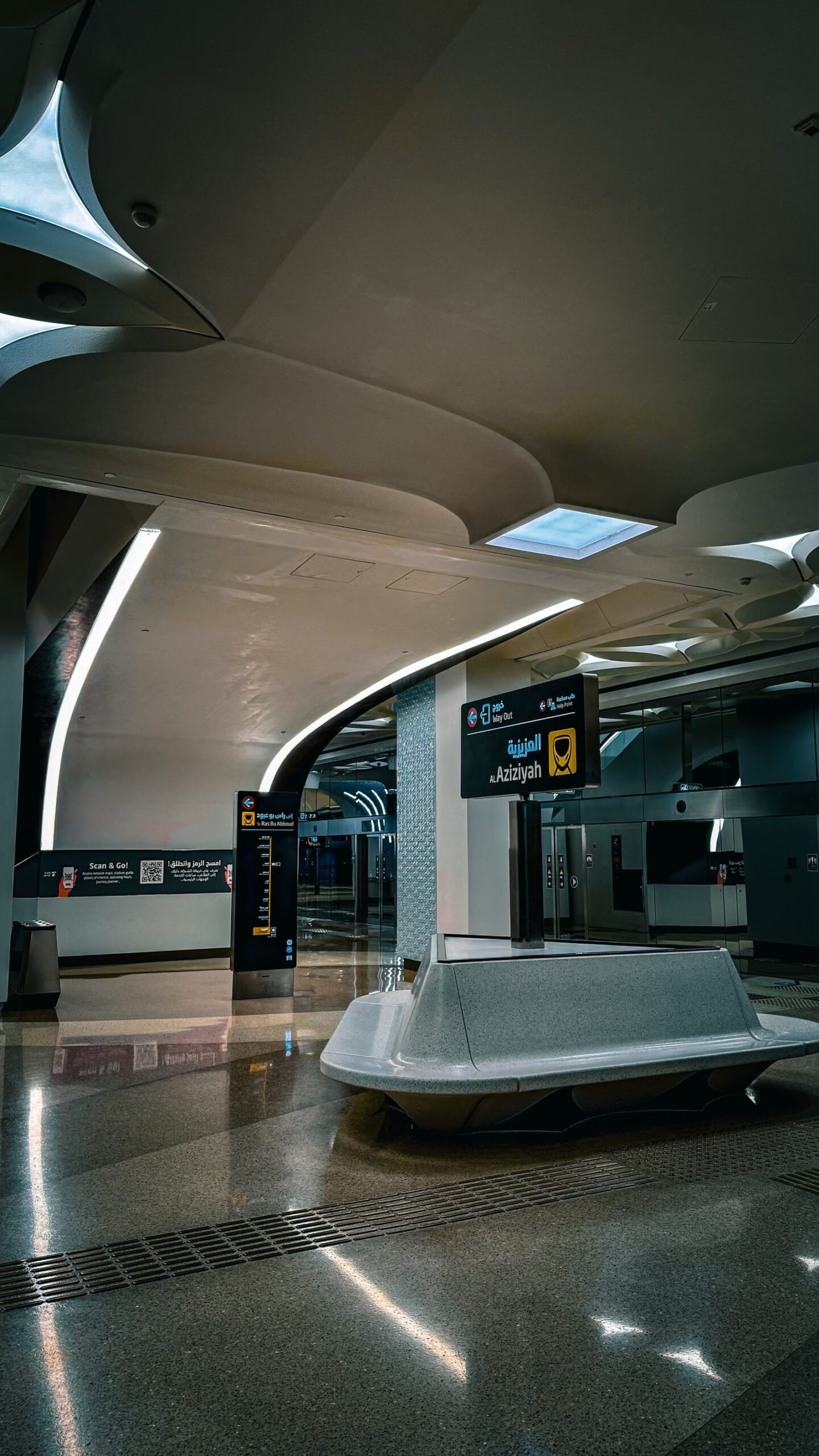 Clean modern Doha Metro station interior
