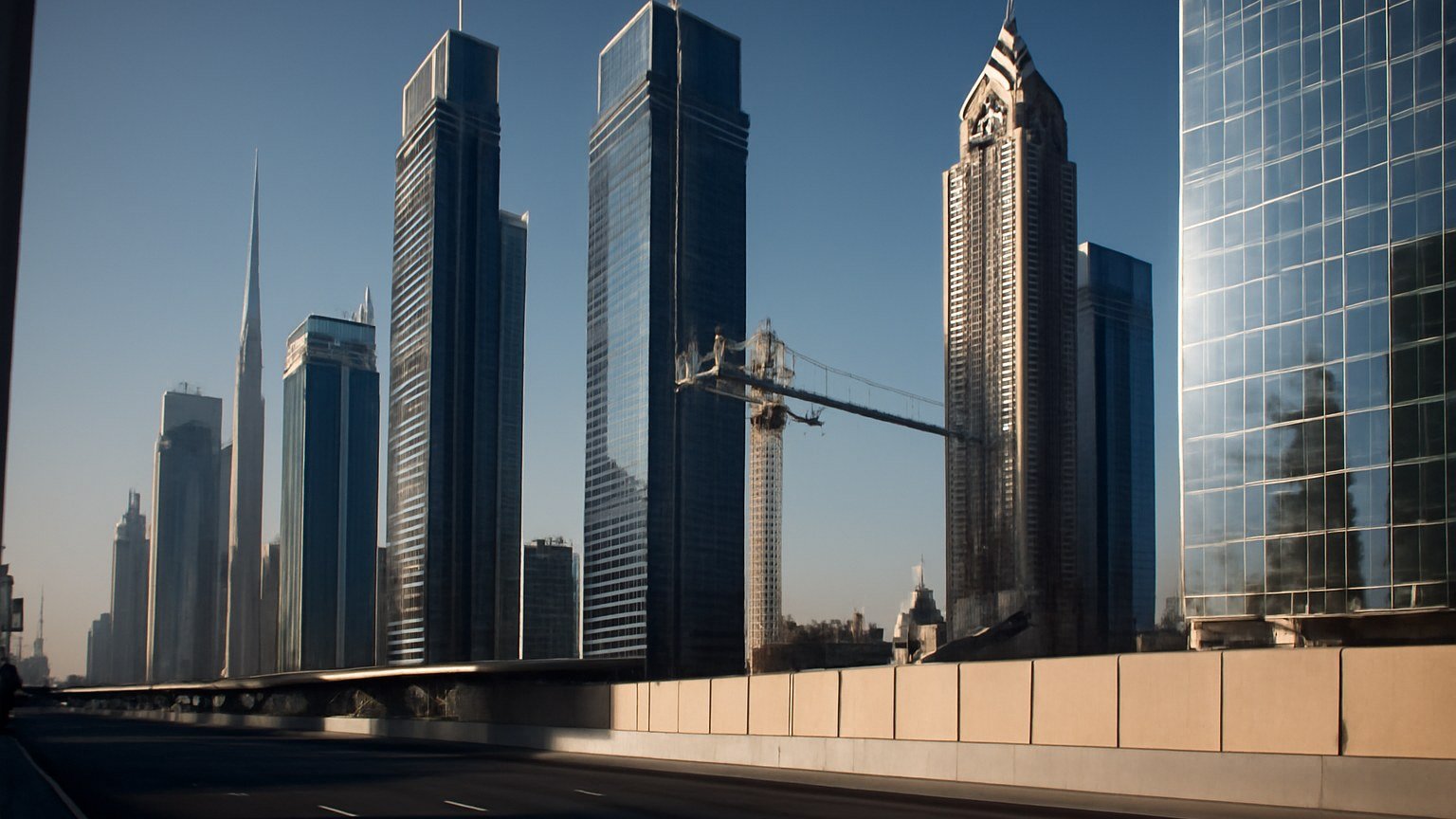 High-rise towers along Sheikh Zayed Road at the gateway to Downtown Dubai