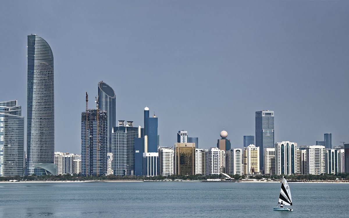 The Abu Dhabi skyline seen from the water