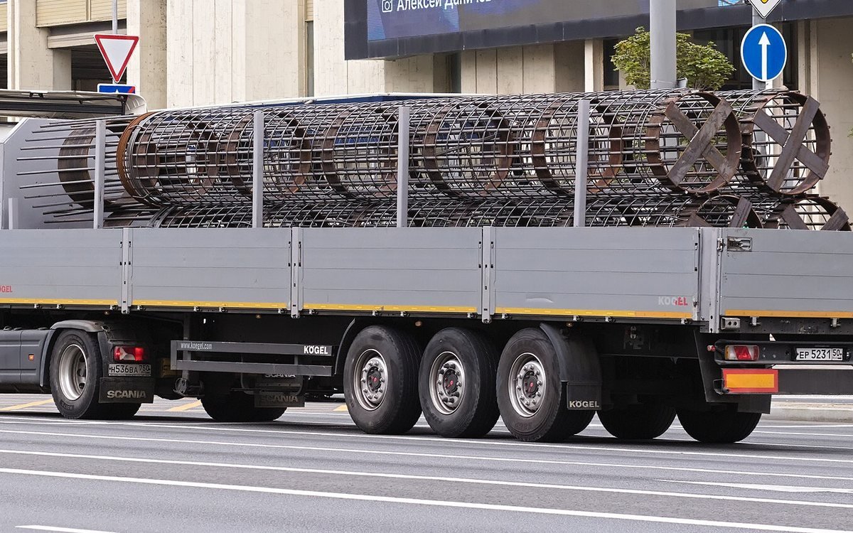 Reinforcement cages loaded on a lorry