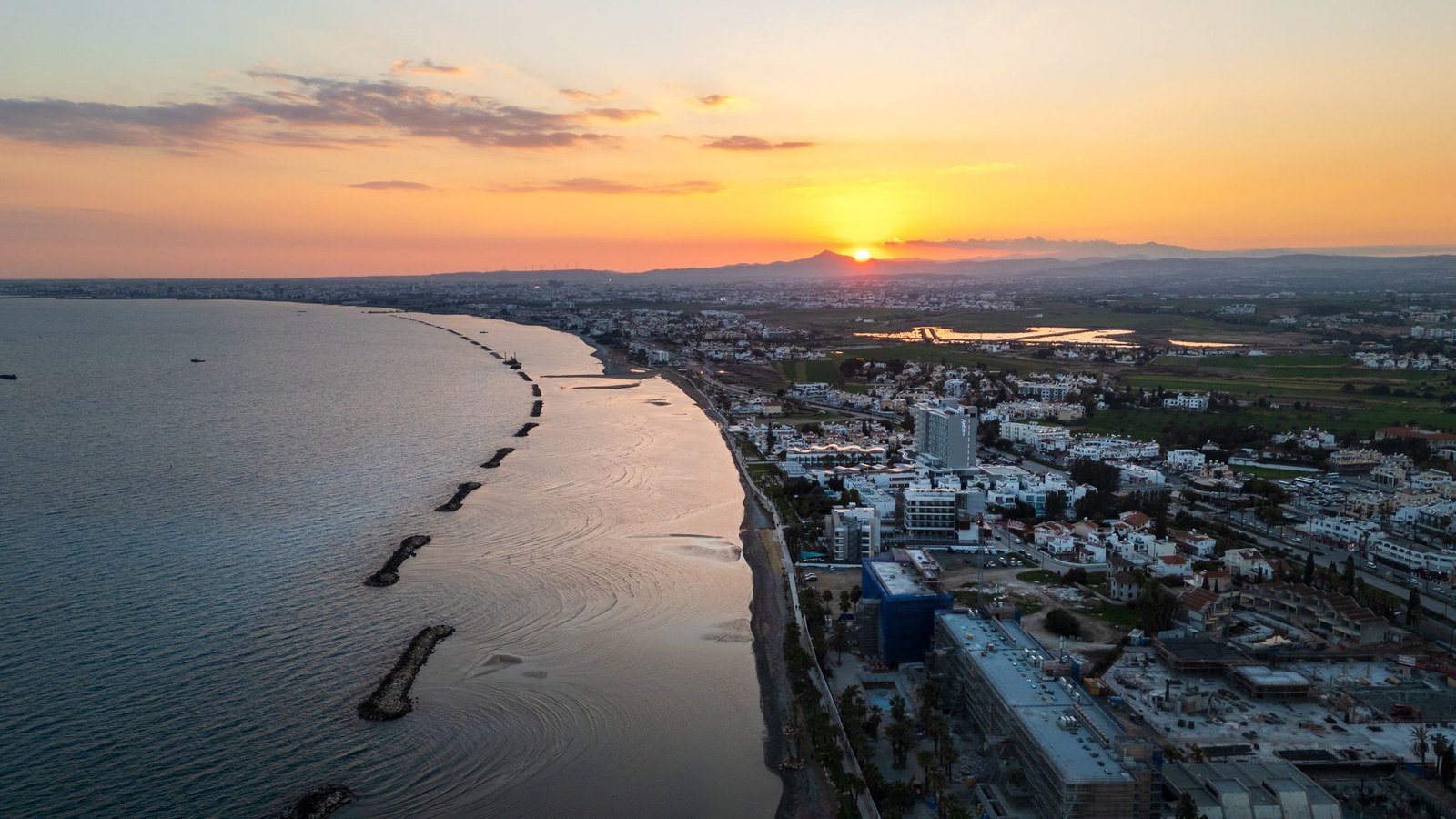 The coastline at Limassol in Cyprus at sunset