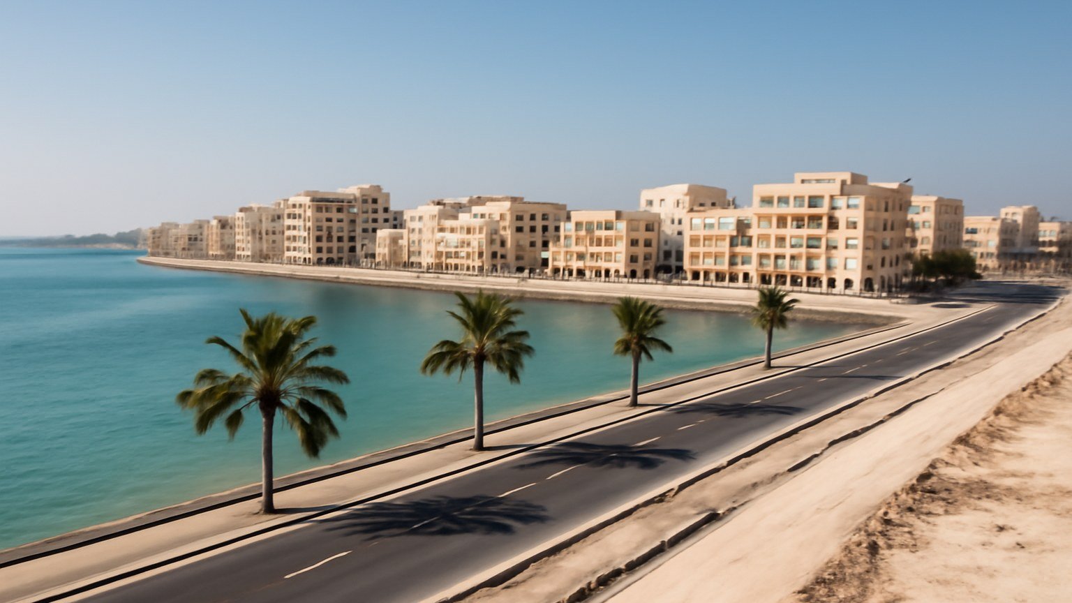 Coastal development and waterfront buildings in Bahrain