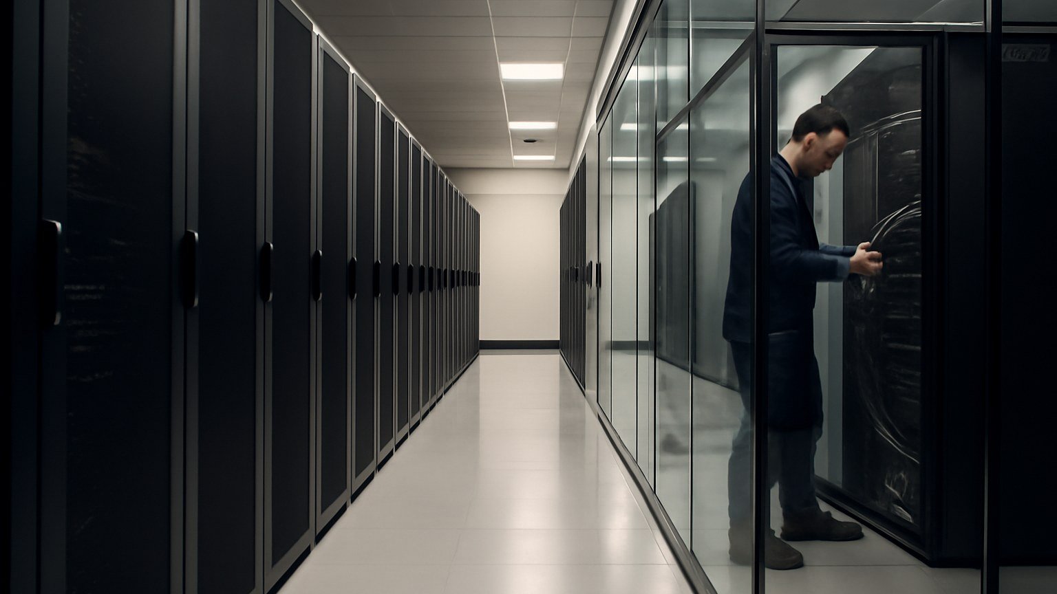 Rows of computer servers inside a secured artificial intelligence research facility