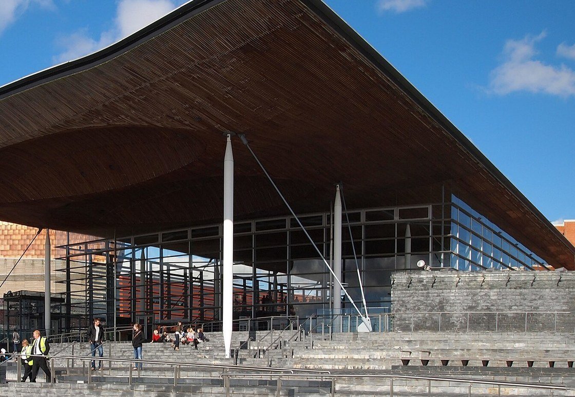 The Senedd building at Cardiff Bay in Wales