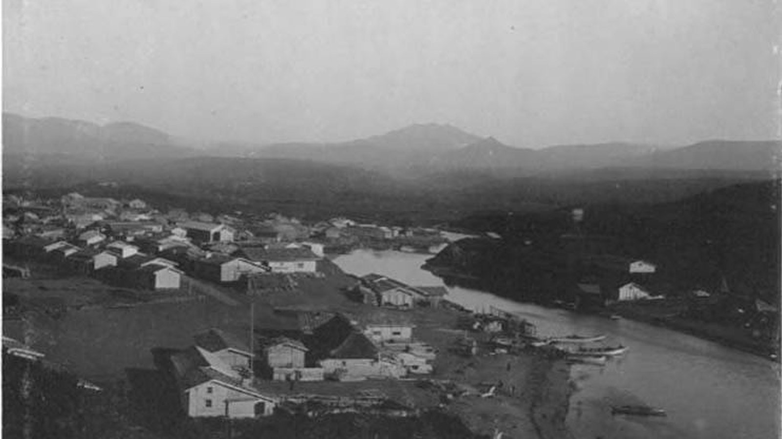 Historic view of a village on Iturup Island
