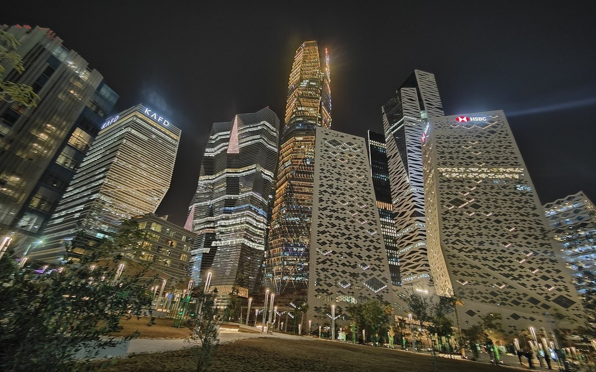 The King Abdullah Financial District in Riyadh at night