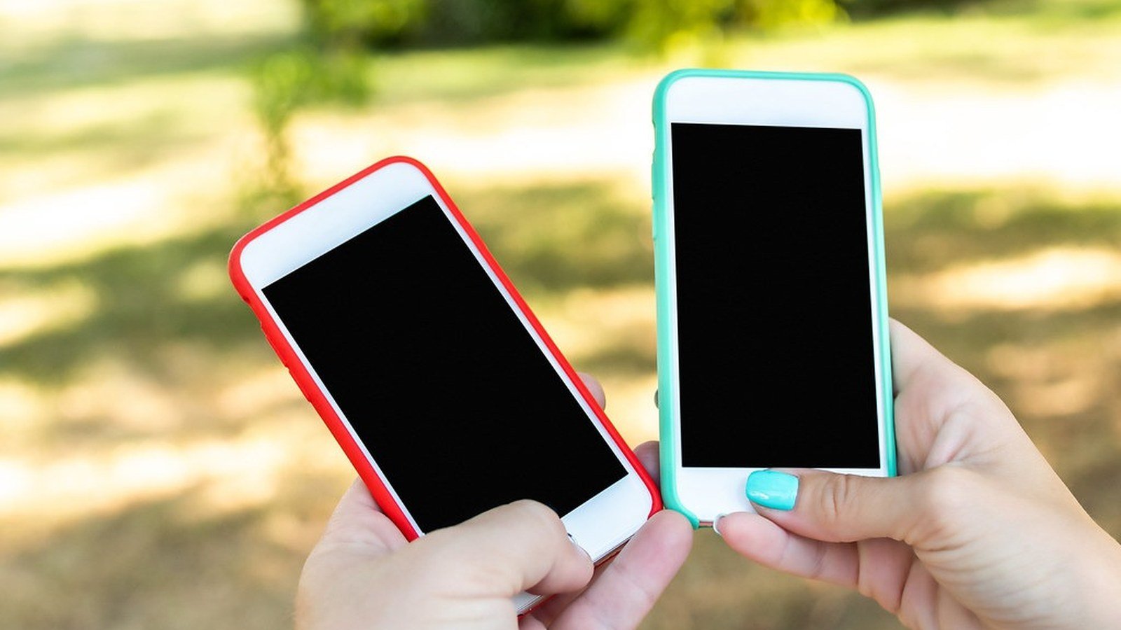 Two smartphones with blank screens held side by side