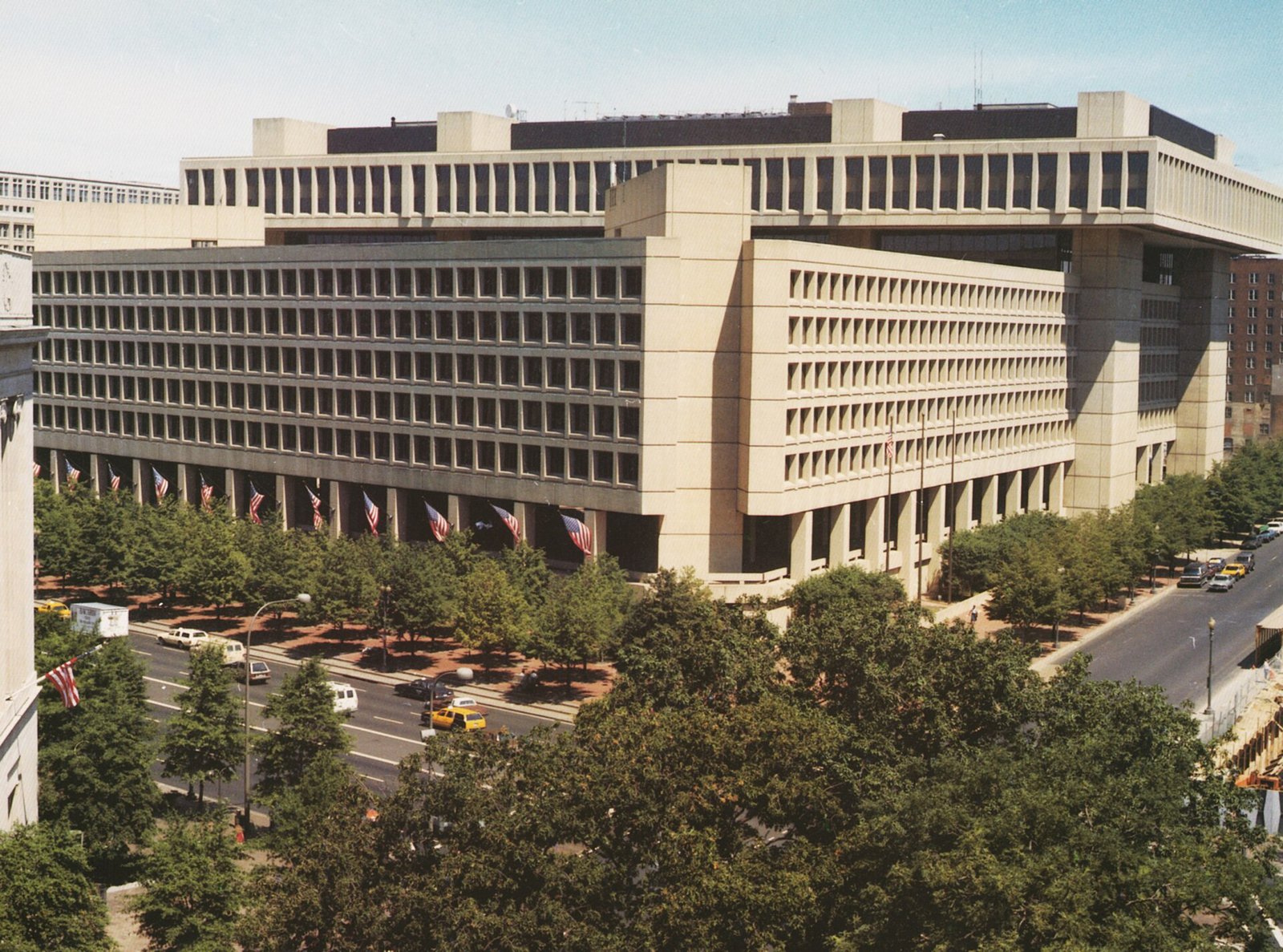 The concrete frontage of the Federal Bureau of Investigation headquarters in Washington