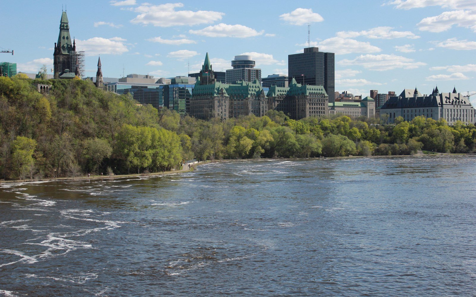 The Parliament buildings of Canada on the bluff above the Ottawa river