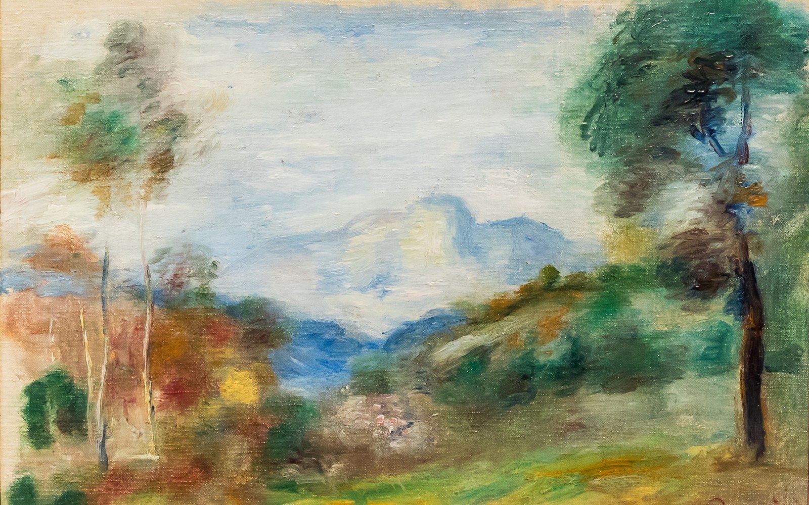A landscape of the Cagne valley painted by Pierre-Auguste Renoir, held at the Renoir Museum in Cagnes-sur-Mer