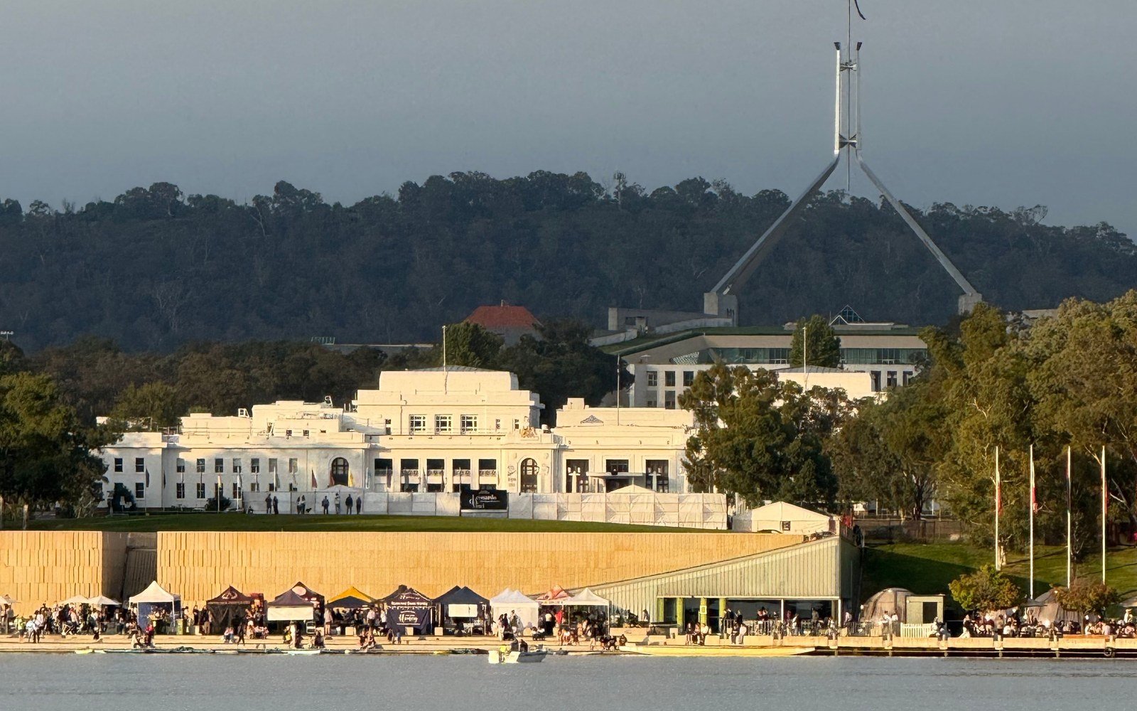 Australia's Parliament House in Canberra seen across Lake Burley Griffin